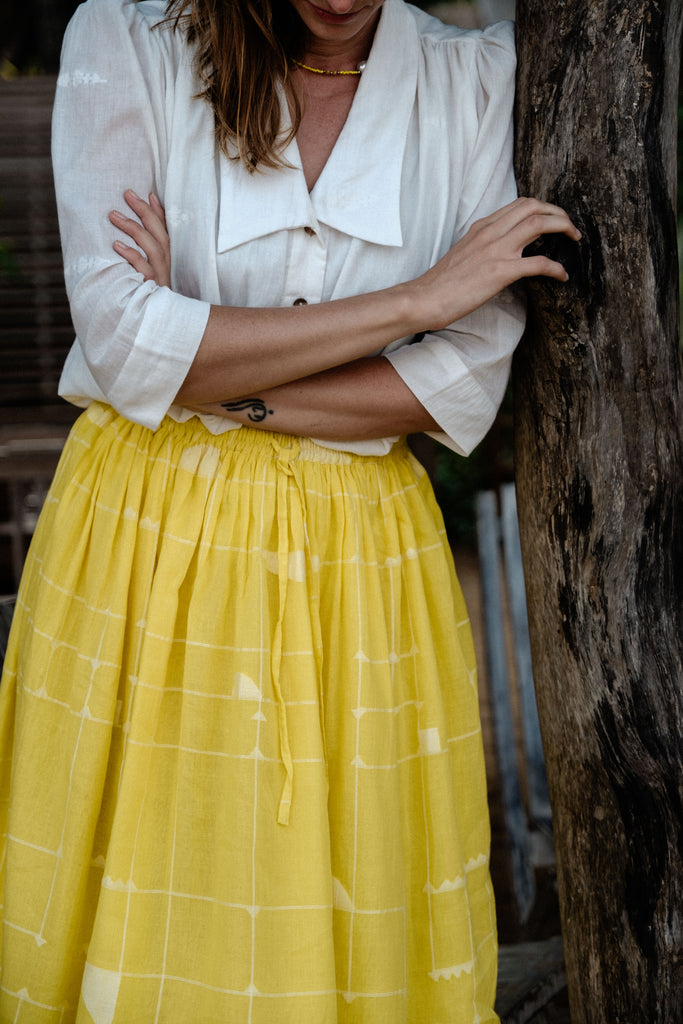 This Vintage blouse is made in collaboration between Erica Kim @ahistoryofarchitecture and World of Crow, Victorian collar, Jamdani Fabric,White detailing,Coconut buttons, Comfort fit, sustainably made