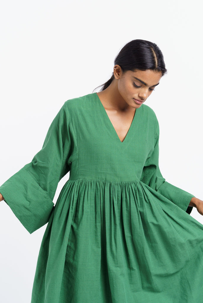 Basil green gathered midi dress, best sustainable women's clothing, clothing brands sustainable, organic jackets women's, women's organic dresses, cotton clothing website, organic cotton women's clothing, organic women's shirts, women's natural fiber clothing, minimal online shop, minimal store online