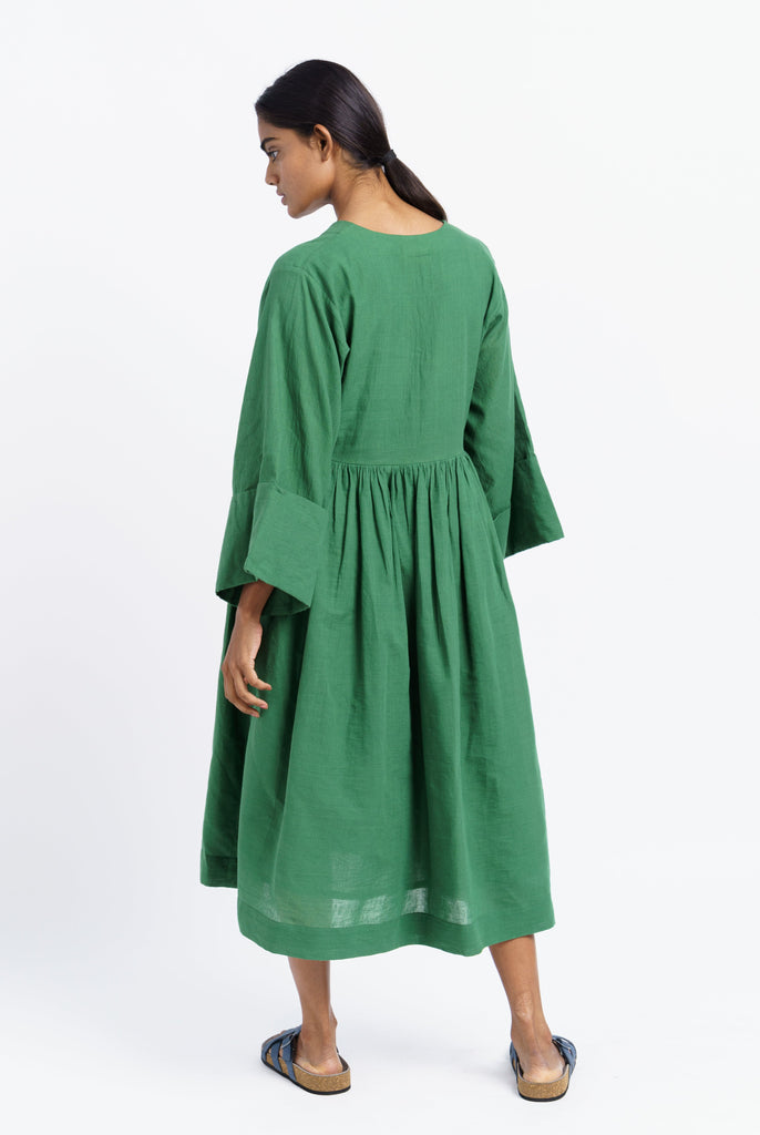 Basil green gathered midi dress, best sustainable women's clothing, clothing brands sustainable, organic jackets women's, women's organic dresses, cotton clothing website, organic cotton women's clothing, organic women's shirts, women's natural fiber clothing, minimal online shop, minimal store online