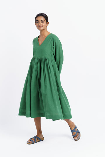 Basil green gathered midi dress, best sustainable women's clothing, clothing brands sustainable, organic jackets women's, women's organic dresses, cotton clothing website, organic cotton women's clothing, organic women's shirts, women's natural fiber clothing, minimal online shop, minimal store online