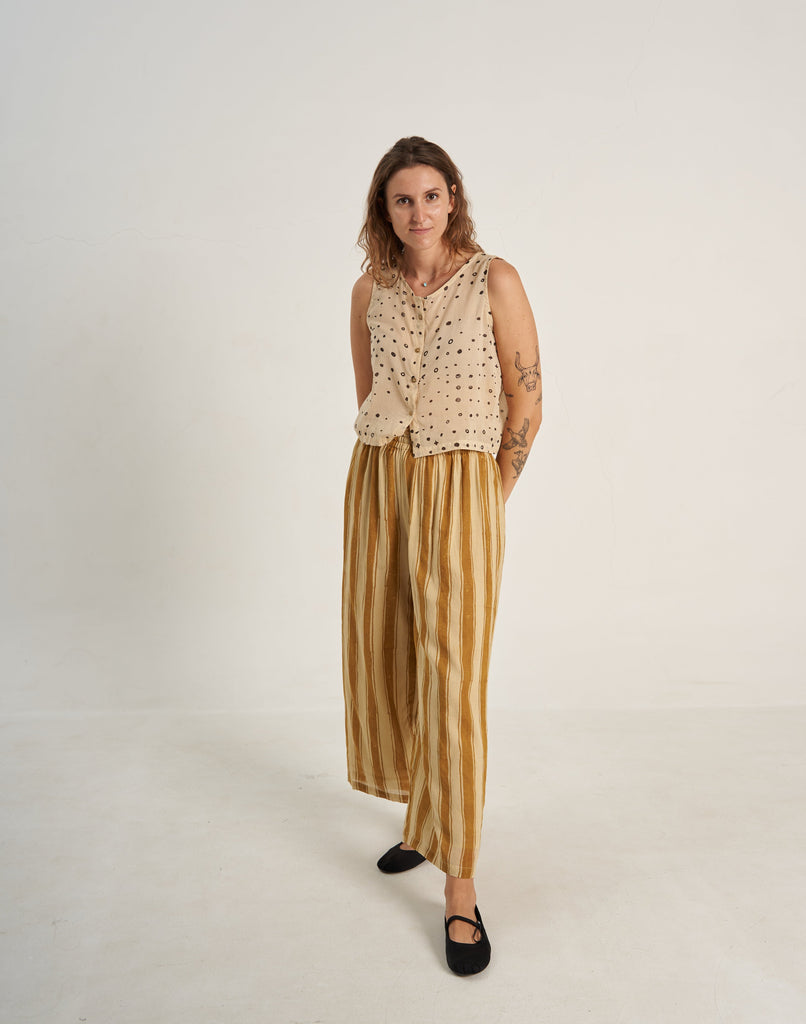 Buy High Rise Women Mustard Zebra Stroll Pant At World of Crow