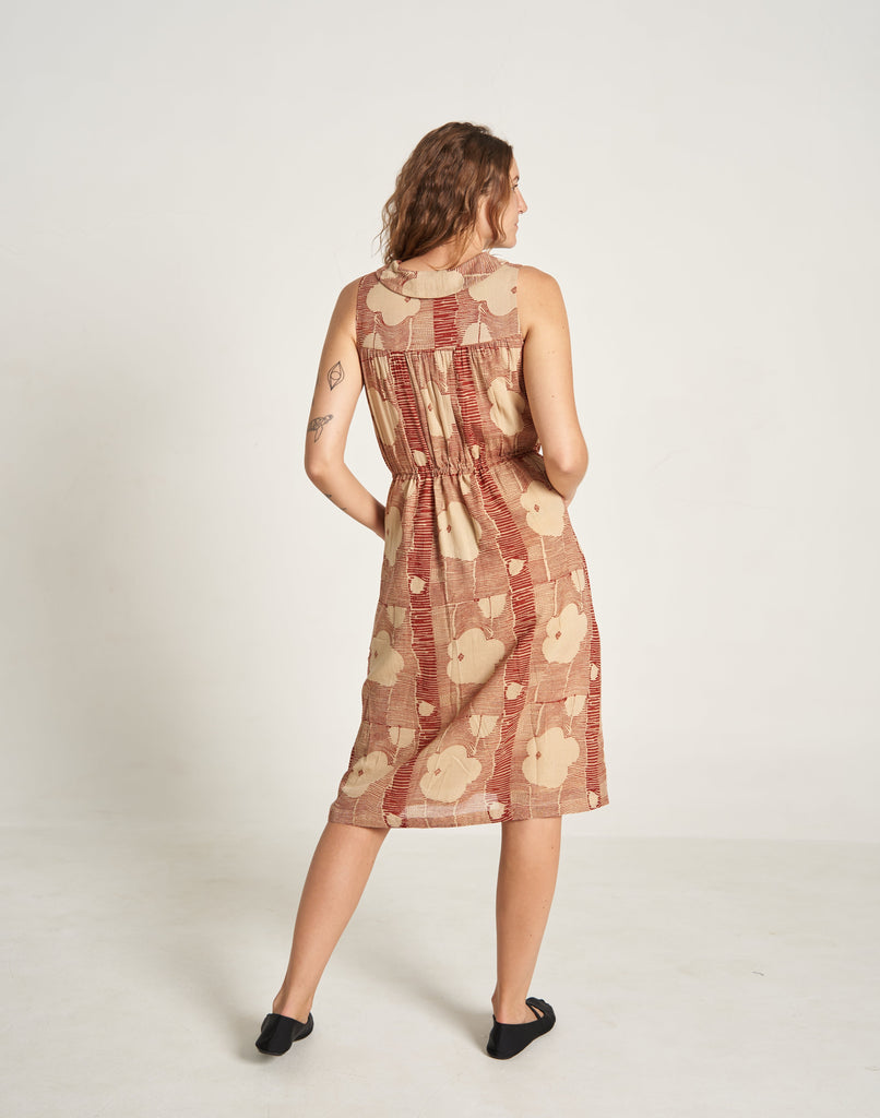 Back Side Full Crimson Wildflower Whimsy Dress For Women