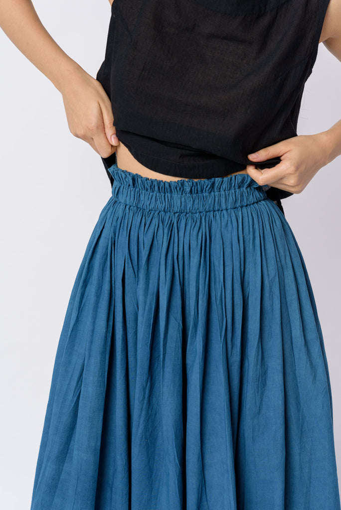 Indigo pleated skirt, conscious clothing brands, conscious fashion brands, organic clothing catalog, organic clothing companies, all natural cotton clothing, best organic cotton clothing, 100 cotton sweatshirt women's, affordable quality women's clothing, black minimalist fashion, casual minimalist fashion